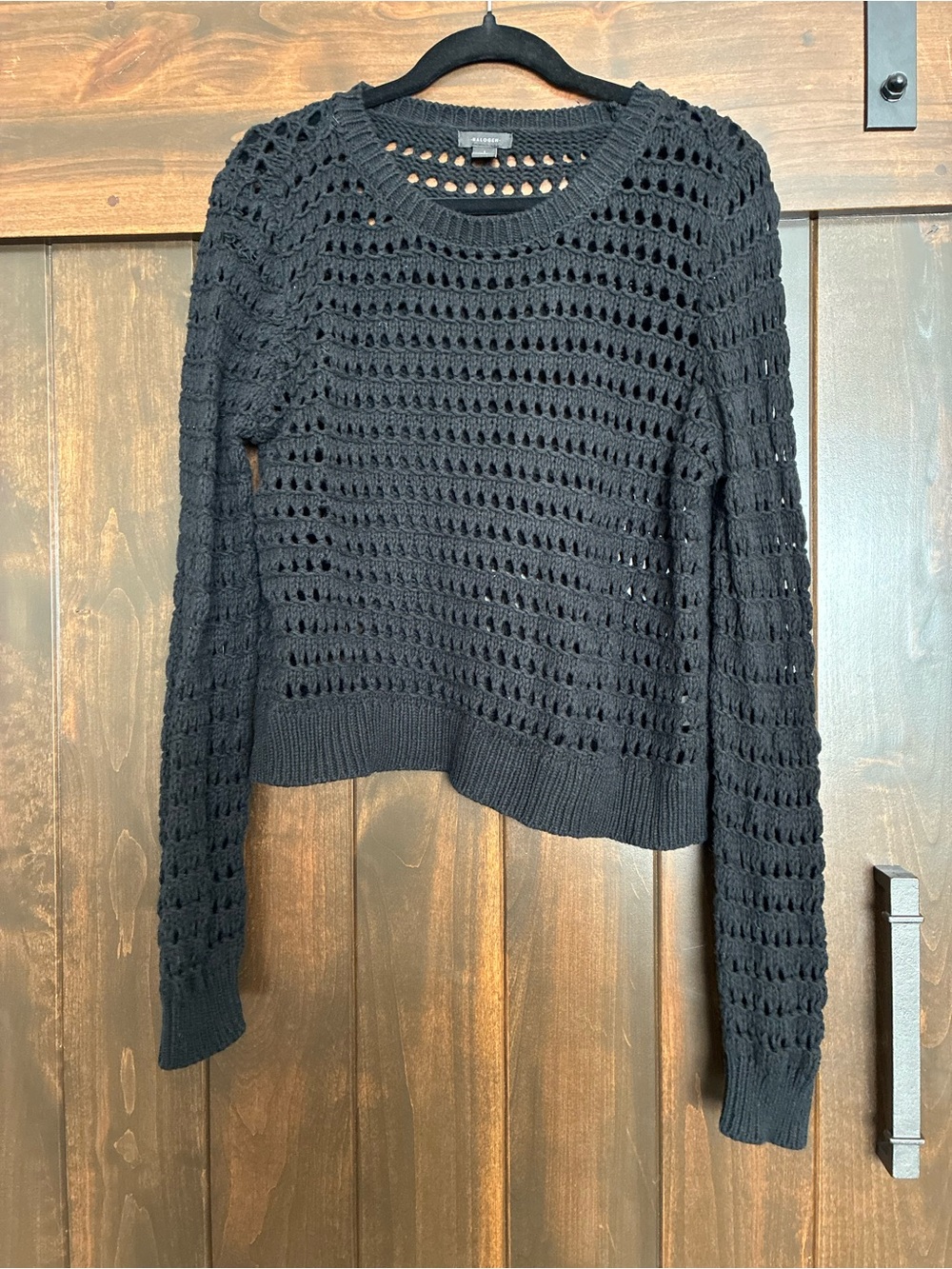 Halogen Black Open-Weave Crewneck Sweater